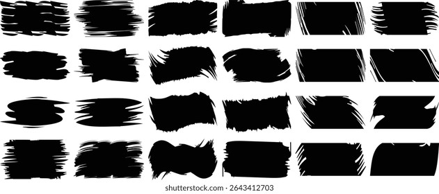 Traçado do pincel preto definido isolado no plano de fundo. Pintar o vetor de traçado do pincel para tinta, elemento de design grunge, faixa de sujeira, projeto de aquarela, textura suja. Traçado de pincel na moda, ilustração vetorial.