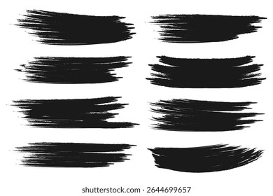 Black brush stroke set isolated on background. Paint brush stroke vector for ink paint, grunge design element, dirt banner, watercolor design, dirty texture.