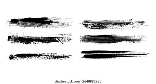 Traçado do pincel preto definido isolado no plano de fundo. Pintar o vetor de traçado do pincel para tinta, elemento de design grunge, faixa de sujeira, projeto de aquarela, textura suja. Traçado de pincel na moda, ilustração de vetor