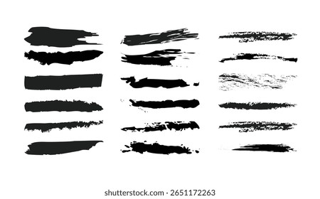 Black brush stroke set isolated on background. Paint brush stroke vector for ink paint, grunge design element, dirt banner, watercolor design, trendy brush vector.