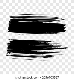 Black brush stroke. Set of two hand drawn ink spots isolated on transparent background. Vector illustration