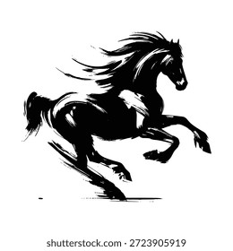 silhueta de pincelada preta de um cavalo de corrida sobre fundo branco