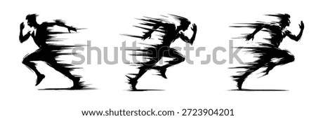 black brush stroke silhouette of a running man on white background