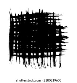 Black brush stroke in square form. Hand drawn ink spot isolated on white background. Vector illustration