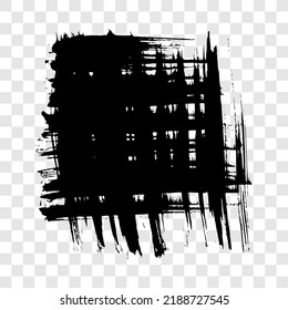 Black brush stroke in square form. Hand drawn ink spot isolated on transparent background. Vector illustration