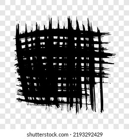 Black brush stroke in square form. Hand drawn ink spot isolated on transparent background. Vector illustration