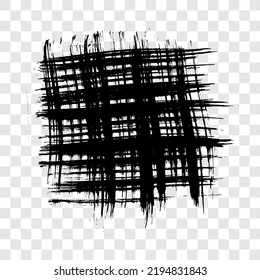 Black brush stroke in square form. Hand drawn ink spot isolated on transparent background. Vector illustration
