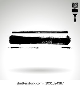 Black brush stroke and texture. Grunge vector abstract hand - painted element. Underline and border design.