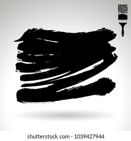 Black brush stroke and texture. Grunge vector abstract hand - painted element. Underline and border design.