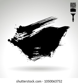 Black brush stroke and texture. Grunge vector abstract hand - painted element. Underline and border design.