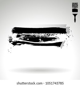 Black brush stroke and texture. Grunge vector abstract hand - painted element. Underline and border design.