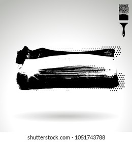 Black brush stroke and texture. Grunge vector abstract hand - painted element. Underline and border design.