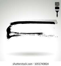 Black brush stroke and texture. Grunge vector abstract hand - painted element. Underline and border design.