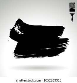 Black brush stroke and texture. Grunge vector abstract hand - painted element. Underline and border design.