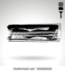 Black brush stroke and texture. Grunge vector abstract hand - painted element. Underline and border design.