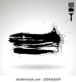 Black brush stroke and texture. Grunge vector abstract hand - painted element. Underline and border design.