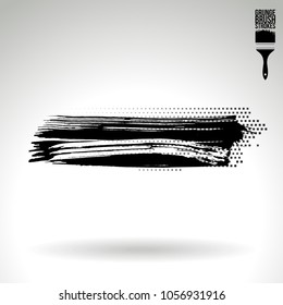 Black brush stroke and texture. Grunge vector abstract hand - painted element. Underline and border design.