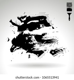 Black brush stroke and texture. Grunge vector abstract hand - painted element. Underline and border design.