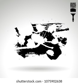Black brush stroke and texture. Grunge vector abstract hand - painted element. Underline and border design.