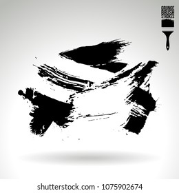 Black brush stroke and texture. Grunge vector abstract hand - painted element. Underline and border design.