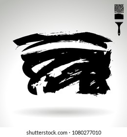 Black brush stroke and texture. Grunge vector abstract hand - painted element. Underline and border design.