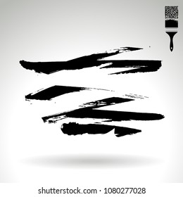 Black brush stroke and texture. Grunge vector abstract hand - painted element. Underline and border design.