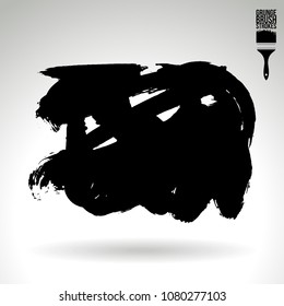 Black brush stroke and texture. Grunge vector abstract hand - painted element. Underline and border design.