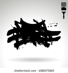 Black brush stroke and texture. Grunge vector abstract hand - painted element. Underline and border design.