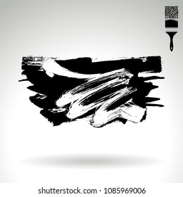 Black brush stroke and texture. Grunge vector abstract hand - painted element. Underline and border design.