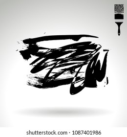 Black brush stroke and texture. Grunge vector abstract hand - painted element. Underline and border design.