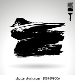 Black brush stroke and texture. Grunge vector abstract hand - painted element. Underline and border design.