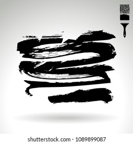 Black brush stroke and texture. Grunge vector abstract hand - painted element. Underline and border design.