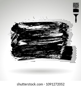 Black brush stroke and texture. Grunge vector abstract hand - painted element. Underline and border design.