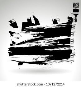 Black brush stroke and texture. Grunge vector abstract hand - painted element. Underline and border design.