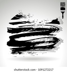 Black brush stroke and texture. Grunge vector abstract hand - painted element. Underline and border design.
