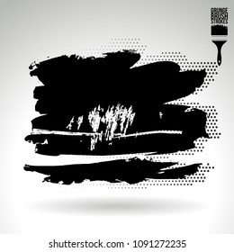Black brush stroke and texture. Grunge vector abstract hand - painted element. Underline and border design.