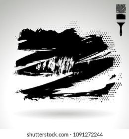 Black brush stroke and texture. Grunge vector abstract hand - painted element. Underline and border design.