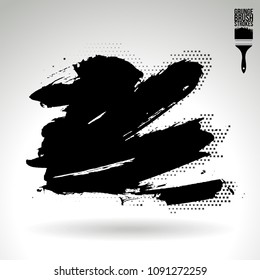 Black brush stroke and texture. Grunge vector abstract hand - painted element. Underline and border design.