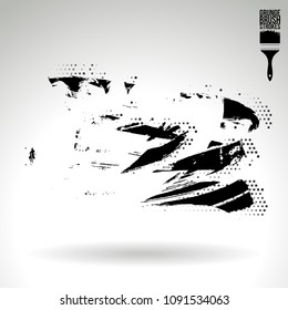 Black brush stroke and texture. Grunge vector abstract hand - painted element. Underline and border design.