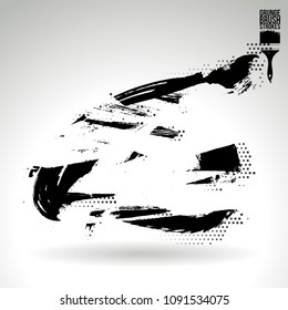 Black brush stroke and texture. Grunge vector abstract hand - painted element. Underline and border design.