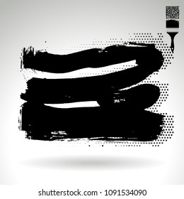 Black brush stroke and texture. Grunge vector abstract hand - painted element. Underline and border design.