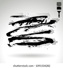 Black brush stroke and texture. Grunge vector abstract hand - painted element. Underline and border design.