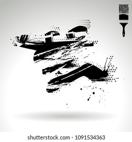 Black brush stroke and texture. Grunge vector abstract hand - painted element. Underline and border design.