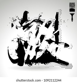 Black brush stroke and texture. Grunge vector abstract hand - painted element. Underline and border design.