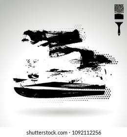 Black brush stroke and texture. Grunge vector abstract hand - painted element. Underline and border design.