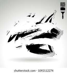 Black brush stroke and texture. Grunge vector abstract hand - painted element. Underline and border design.