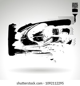 Black brush stroke and texture. Grunge vector abstract hand - painted element. Underline and border design.