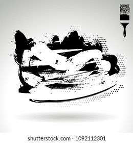 Black brush stroke and texture. Grunge vector abstract hand - painted element. Underline and border design.
