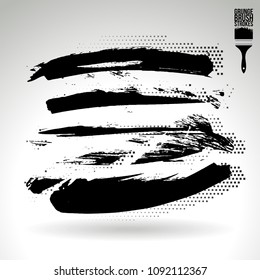 Black brush stroke and texture. Grunge vector abstract hand - painted element. Underline and border design.