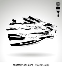 Black brush stroke and texture. Grunge vector abstract hand - painted element. Underline and border design.